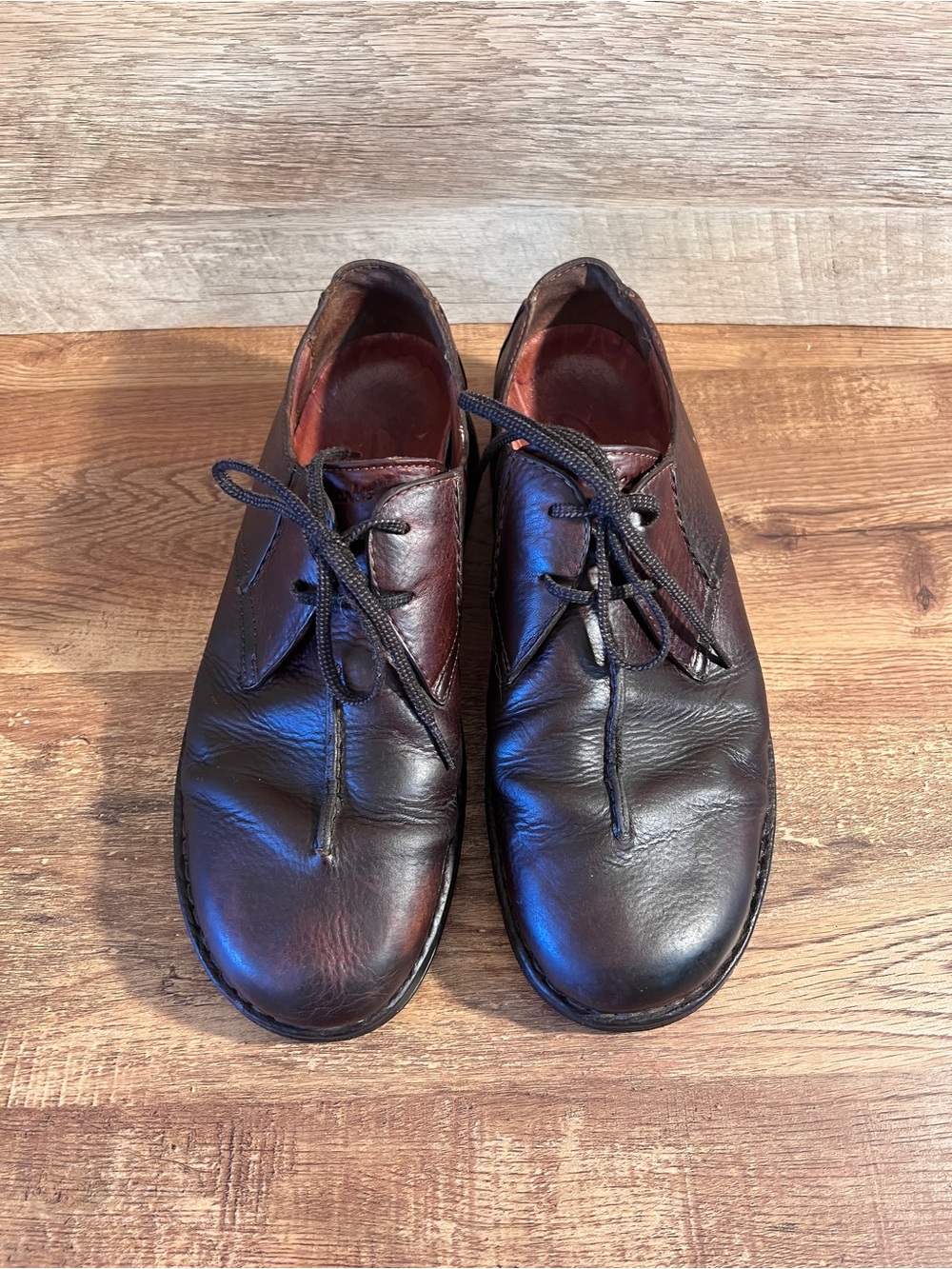 Clarks Men's Dark‎ Brown Leather Lace-Up Oxfords Vintage Split Toe Center Seam